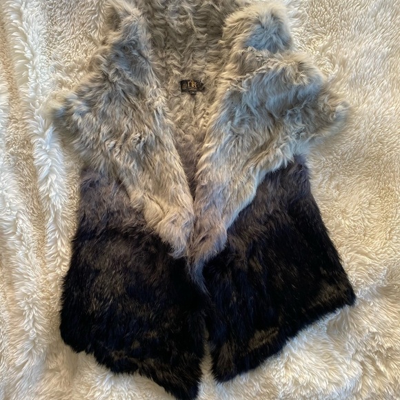 Metric Knits Black and Gray Ombré Rabbit Fur Sweater Vest - Picture 3 of 6
